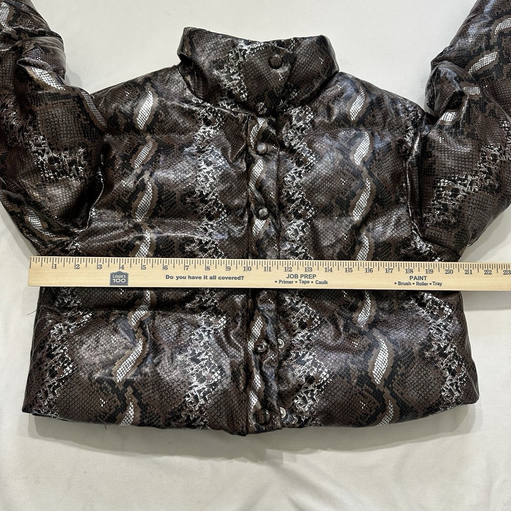 SHEIN Cropped Snakeskin Puffer Jacket Womens XS Brown Faux Leather Y2K - Picture 5 of 9